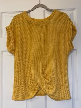 SHEIN Twist-Front Waffle Knit Top in Mustard